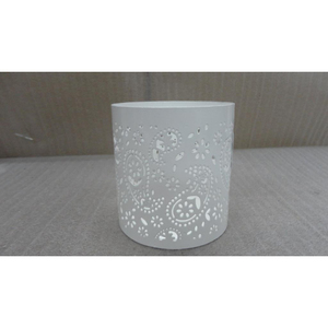 Support votif rond de styliste en fer à découper, facile à transporter, de qualité supérieure, en fer moderne enduit de blanc - Product Image 3