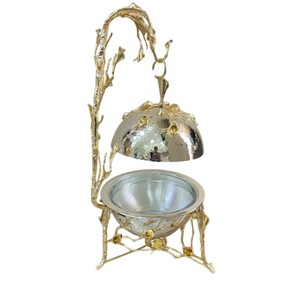 Calentador de Buffet de Acero Inoxidable de Alta Calidad con Soporte de Diseño Floral Negro y Dorado para Catering de Bodas - Product Image 5