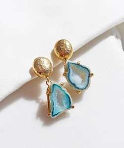 Amazing Blue Druzy Stone 9mm Sterling Brass Vintage IGI Certified <b>Dangle</b> <b>Earring</b> Engagement Wedding Party - Product Image 4