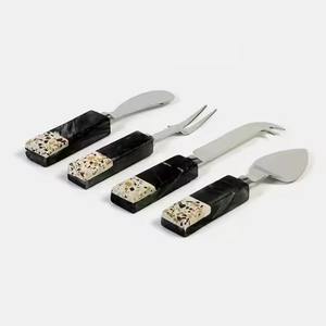 Ensemble de trancheurs à fromage en marbre noir avec deux poignées rectangulaires, ensemble de couteaux à fromage - Product Image 1
