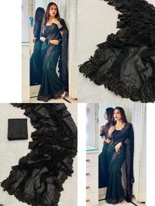 Sari en modal rayonne brodé lourd, vêtement de fête de créateur, nouvelle arrivée, dernière collection, sari sexy pour fille, pièce de blouse, Inde, Gujarat, meilleur - Product Image 3