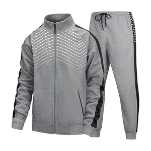 Survêtement gris à imprimé géométrique pour homme, manches longues, fermeture éclair, tenue de jogging sportive, respirant, polyester et coton, vêtements d'automne - Product Image 6