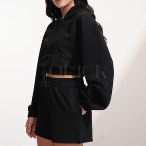 Meilleure vente 100% coton solide décontracté sweats à capuche pour femmes ensemble court de haute qualité été - Product Image 2
