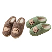 Mignon animal ours en peluche pantoufles personnalisé ours en peluche logo intérieur en peluche pantoufles en gros hiver en peluche pantoufles