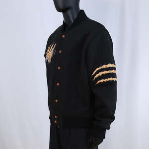 Veste d'hiver pour homme tendance, style streetwear, avec boutons pression, broderies chenille et patchs, col Byron, veste varsity - Product Image 3