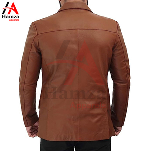 Chaqueta de cuero genuino de un solo pecho para hombres 440gsm Blazer cuello con muescas Color personalizado manga larga Hamza Apparels - Product Image 5