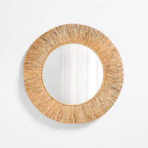 Artesanías Tienphong-Espejo de pared de algas marinas naturales marrón claro, espejos de pared enmarcados decorativos de rafia - Product Image 1