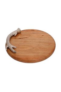 Wholesale Logo Customized Wooden Round Platter With Silver Leaf Handle For Restaurant Wedding Hotel in Bulk Quantity - Product Image 6
