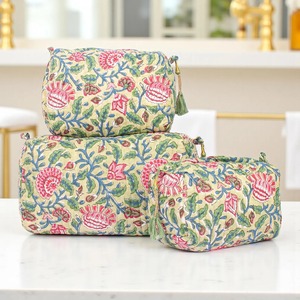 Handmade Eco-Friendly Cotton Makeup <b>Bag</b> Set <b>Zipper</b> Block Print Floral Design 3 Sizes Travel Case for Cosmetic for <b>Storage</b> - Product Image 1