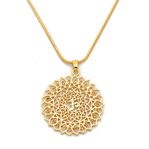 Latón chapado en oro Om Mandala colgante collar Chakra Lotus diseño espiritual Yoga meditación joyería para mujeres flor joyería - Product Image 2