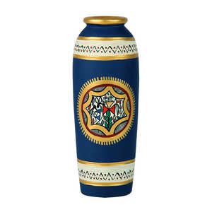 Vase conique Warli peint à la main en terre cuite de 15.2 cm en bleu Design artisanal unique fabriqué en Inde pour la décoration intérieure - Product Image 4