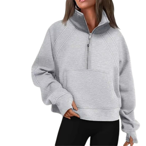 Meilleure vente femmes 100% coton Long quart fermeture éclair sweat hiver Style de rue couleur personnalisée respirant trou décoration décontracté - Product Image 1
