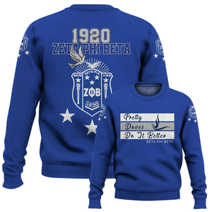 Zeta Phi Beta Knit Sorority Sweater 1920 ZPhiB Greek Life Blue White Chenille Letters Divine Nine Premium Sweater - Product Image 6
