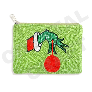 Porte-monnaie à perles pour raquette de pickleball, broderie de perles blanches, pochette zippée, motif de raquette de sport, rose, vert, nœud, mini portefeuille mignon - Product Image 4