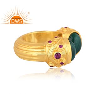 Anillo ajustable de piedras preciosas de rubí y malaquita chapado en oro de 18 quilates de plata esterlina de última tendencia, fabricante de joyería fina Demi - Product Image 3