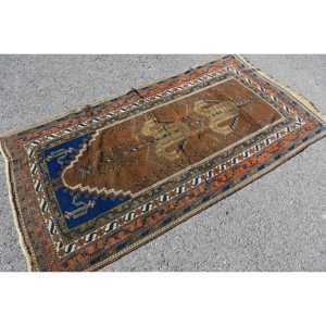 3.5x6.2 ft Rug, Turkish Vintage Accent Rug, <b>Brown</b> <b>Wool</b> Rug - Product Image 3