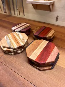 Walnut <b>Coasters</b> Handcrafted Wood Hexagon <b>Coaster</b> Set Unique Design Home Decor Artisan Made Wooden Hexagonal <b>Drink</b> <b>Coasters</b> - Product Image 4