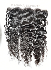 Extensions de cheveux indiens Remy 100% naturels noirs, cuticules alignées, bouclés, frontal 13*6, double trame tissée à la machine, 100g, origine indienne - Product Image 5