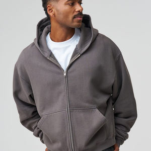 Sweat-shirts à capuche décontractés surdimensionnés en molleton français 100% coton de haute qualité, tendance, personnalisés pour hommes, épais, GSM lourd, fermeture éclair, uni, printemps - Product Image 2