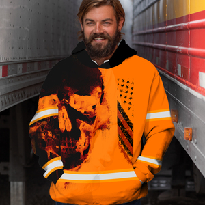 Sweat à capuche haute visibilité orange crâne réfléchissant et drapeau américain vêtements de travail de sécurité pull haute visibilité à capuche homme sweat à capuche haute visibilité - Product Image 3