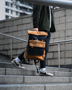 Sac à dos en toile de cuir imperméable, sac à dos d'école de voyage pour ordinateur portable, design avec garniture en cuir LCBP-0014 - Product Image 5