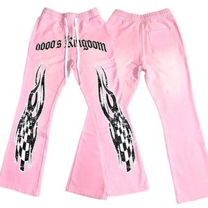 Custom Vintage Heavyweight 100% algodón polar Jogger pantalones de chándal Unisex pierna ancha pantalones apilados cordón Flare hombres pantalones de chándal - Product Image 6