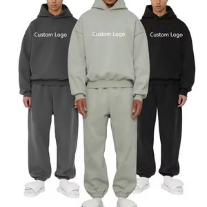 Sudaderas con capucha sueltas de algodón pesado para hombre, conjunto de pantalones de chándal apilados, chándal de gran tamaño, sudadera con capucha personalizada y conjunto de Jogger - Product Image 1