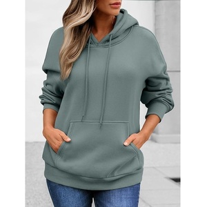 Nueva colección de mujeres 100% algodón manga larga cuello redondo hombro pendiente sólido cómodo pulóver Sudadera CON CAPUCHA DE Bangladesh - Product Image 6