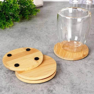 Posavasos de bambú natural al por mayor, platillo redondo de bambú y bandeja decorativa para mesa interior y exterior para tazas, macetas - Product Image 3