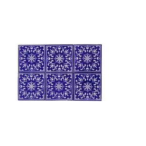Azulejo de cerámica de mosaico floral hecho a mano de 3 pulgadas para acentos de pared de cocina y baño Backsplash Pack de 6 - Product Image 1