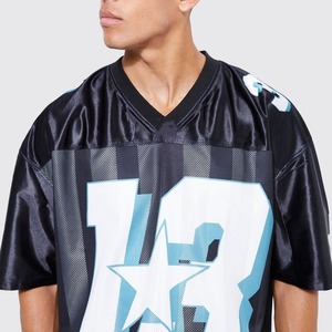 Camiseta de fútbol de gran tamaño con estampado de cuello en V de secado rápido personalizada de fábrica OEM, camiseta de fútbol americano para hombre - Product Image 6