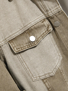 <b>Men's</b> <b>Long</b> Sleeve Casual Urban Vintage Denim <b>Jacket</b> with Stand Collar Customizable Front Button Closure - Product Image 4