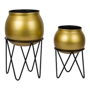 Macetas de flores doradas de Metal de Venta caliente con soporte negro decoración de jardín de restaurante en casa a bajo precio - Product Image 4