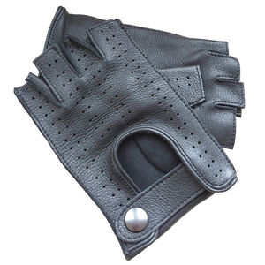 Wholesale Unisex Half Finger Lightweight Driving <b>Gloves</b> Genuine Goat <b>Leather</b> Soft Fleece Lining Adjustable Wrist Strap <b>GLOVES</b> - Product Image 6