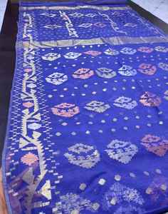 Exclusif Qualité Export Deshi Dhakai Jamdani Sharee pour Femme JAMDANI FABRIC Bleu ROUGE VERT Doré Bleu Ciel du Bangladesh - Product Image 1