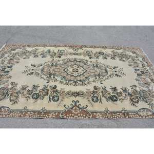 Tradicional Beige marrón grande 5,3X9,6 pies de lana Vintage alfombra turca Patchwork para sala de estar pasillo decoraciones látex - Product Image 3