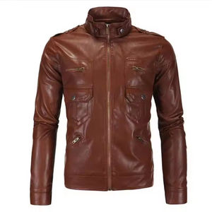 Veste en cuir pour homme de haute qualité, col montant, style motard, vêtement d'extérieur décontracté et tendance, vente en gros OEM - Product Image 5