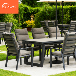 Elegante Set da Pranzo per Esterni in Alluminio Verniciato a Polvere, <span class=keywords><strong>Tavolo</strong></span> Allungabile in Metallo e <span class=keywords><strong>Sedie</strong></span> Morbide con Schienale Alto per Hotel e Resort - Product Image 2