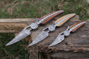 Cuchillo plegable de acero de Damasco Premium, hoja duradera hecha a mano, perfecta para acampar al aire libre, senderismo y transporte diario - Product Image 6