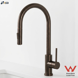 Robinet de cuisine monocommande en laiton certifié sans plomb, à poser sur plan, avec douchette extractible, finition PVD céramique - Product Image 1