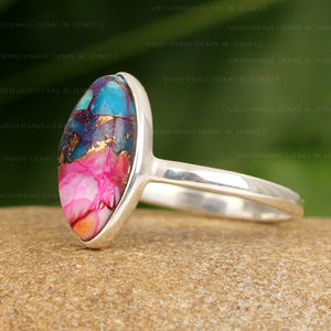 Proveedor Mayorista Anillo de Plata de Ley 925 con Turquesa Naranja Dahlia y Cobre, Forma Marquesa de 8x16mm, Engaste en Bisel, Estilo Boho Fino Cristiano - Product Image 4