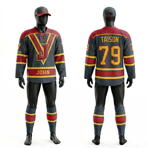 Premium Mens Ice Hockey Jersey 240 GSM Moisture Wicking Polyester Air Mesh Black <b>Maroon</b> Stripe Panel Embroidered Logo - Product Image 3