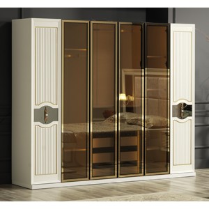 Armoire de chambre à coucher en verre incassable de haute qualité Athome, design moderne, 5-6 portes à charnières, 3 tiroirs, hôtels, appartements en Turquie - Product Image 1