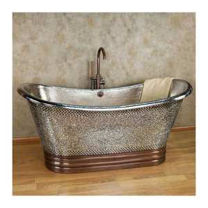 Baignoire autoportante en cuivre de haute qualité avec drain Fabrication indienne Forte demande pour le trempage - Product Image 1