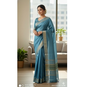 Sari en soie Tussar multicolore élégant pour femmes, avec une riche artistry et un style de tissage traditionnel haut de gamme d'Inde - Product Image 1