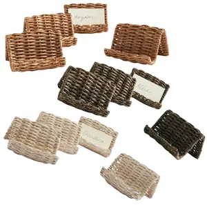 HOT DEAL! Best Selling 2023 Handmade Handwoven Wicker Place Card Holders - Set of 4 for Party Wedding Holiday Dining Room