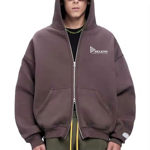 Sweats à capuche à fermeture éclair intégrale pour hommes, 450g, coton lourd, déchiré sur mesure, délavé au soleil, fermeture éclair double, sweat à capuche pour hommes, prix bas - Product Image 1
