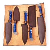 5 pièces ensemble de couteaux de cuisine de haute qualité en gros à bas prix fabriqué en usine OEM à la main en acier Damas ensemble de couteaux de cuisine