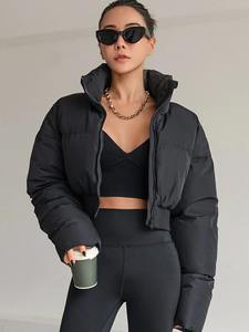 Blouson d'hiver épais pour femme, veste bomber courte en tissu tissé, coupe-vent, chauffante, grande taille - Product Image 5