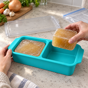 Bandeja para Congelar Curry y Arroz, de Silicona Aqua, con Dos Secciones Separadas y Tapa Transparente para Mantener los Platos Principales y los Granos por Separado - Product Image 4